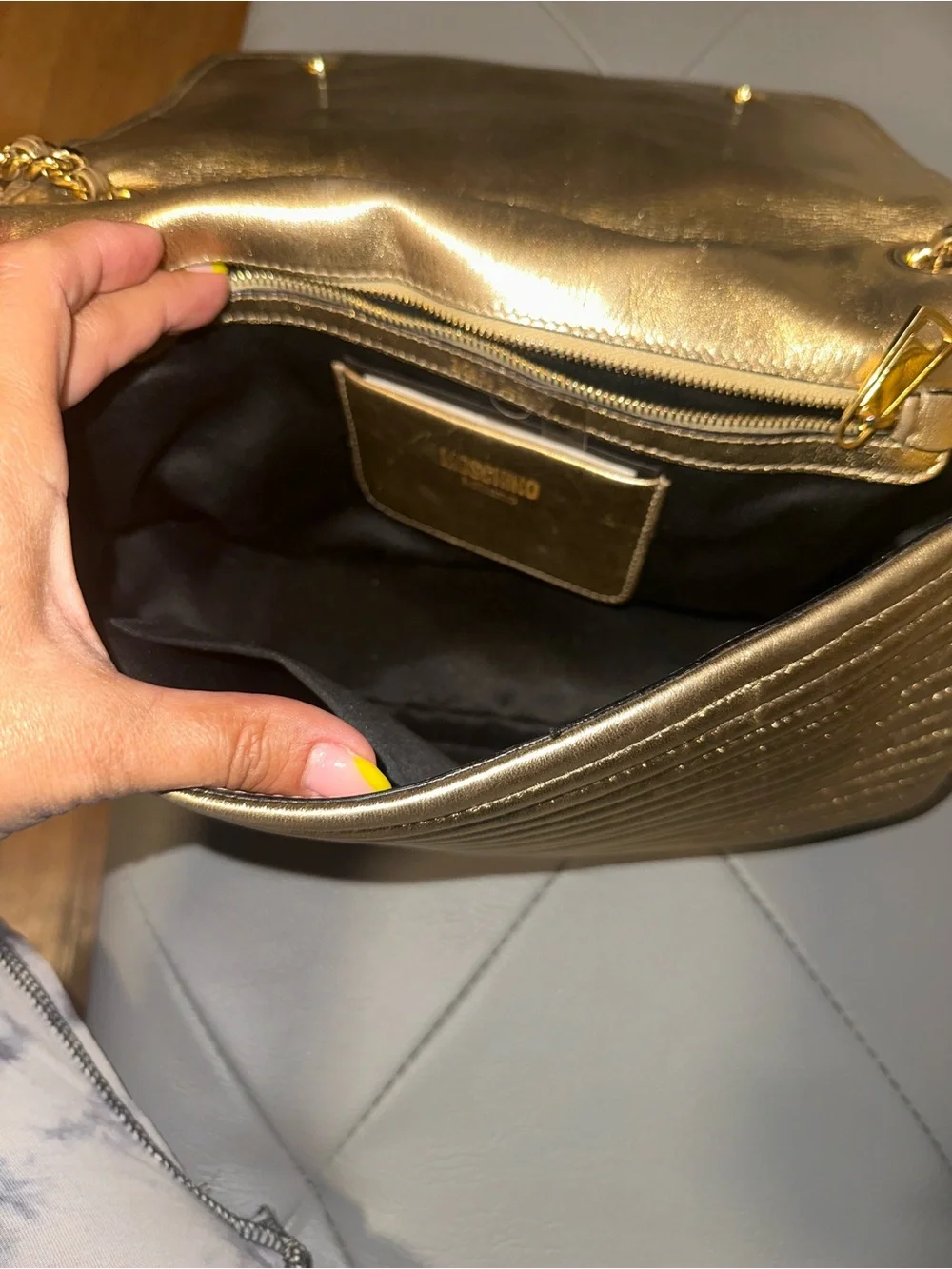 Moschino Gold Moto Jacket Crossbody Bag